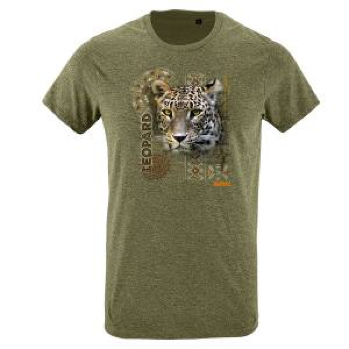 Tshirt homme ajusté Léopard Intemporel Bioparc  transfert Col Bioparc kaki chiné S