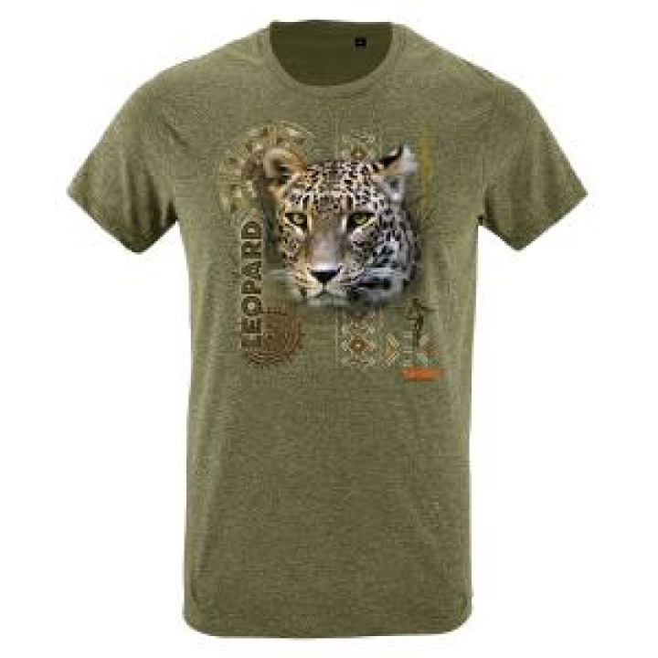 Tshirt homme ajusté Léopard Intemporel Safari de Peaugres  transfert Col Safari de Peaugres kaki chiné XS
