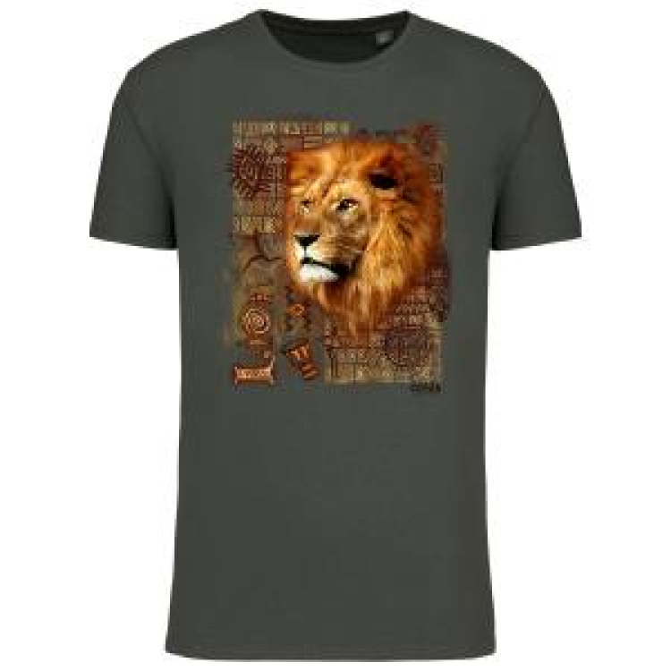 T-shirt homme ajust&eacute; Lion Intemporel Cerza + transfert Col Cerza Green Marble Heather S