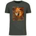 T-shirt homme ajust&eacute; Lion Intemporel Cerza + transfert Col Cerza Gris Chin&eacute; S