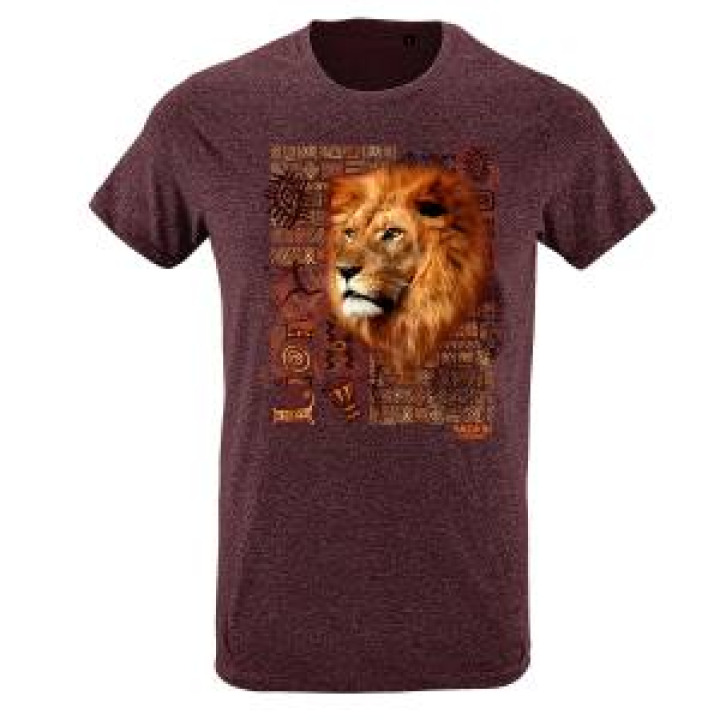 Tshirt homme ajusté Lion Intemporel Safari de Peaugres  transfert Col Safari de Peaugres Oxblood Chiné XS