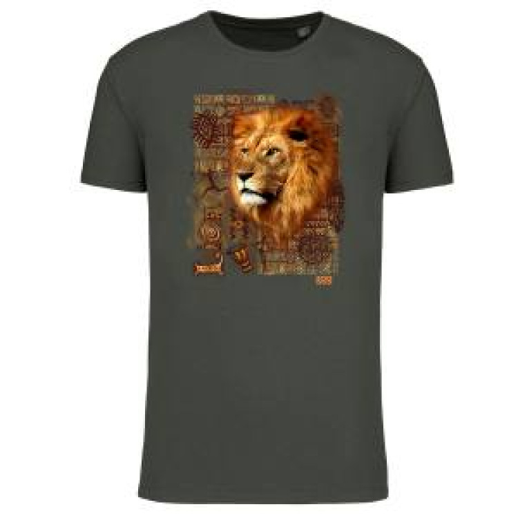 T-shirt homme ajust&eacute; Lion Intemporel Zoo de Jurques Green Marble Heather S