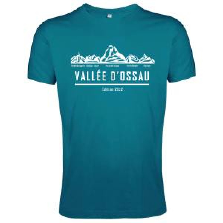 T-shirt homme ajusté Logo Client Vallée D’Ossau 2022 (Impression Blanche) Bleu canard M
