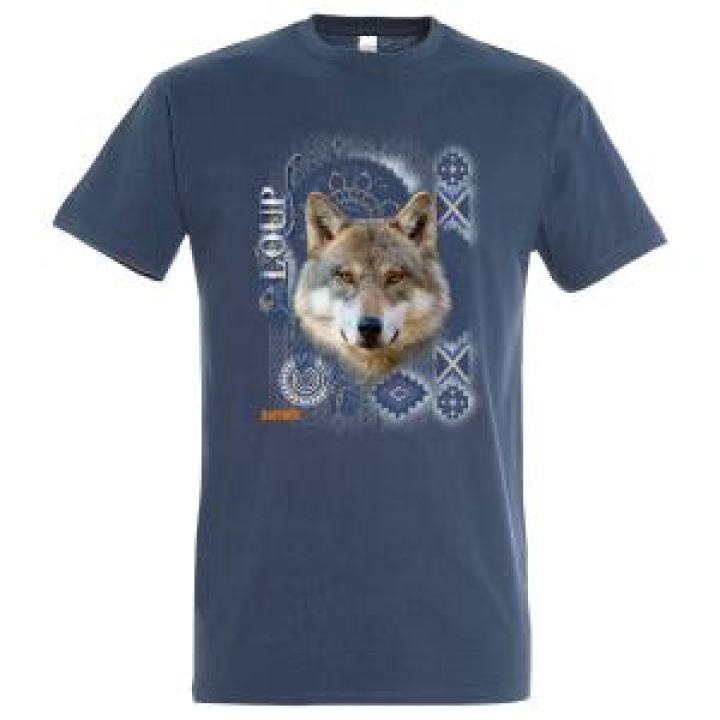 Tshirt homme ajusté Loup Intemporel Bioparc  transfert Col Bioparc Denim Chiné S