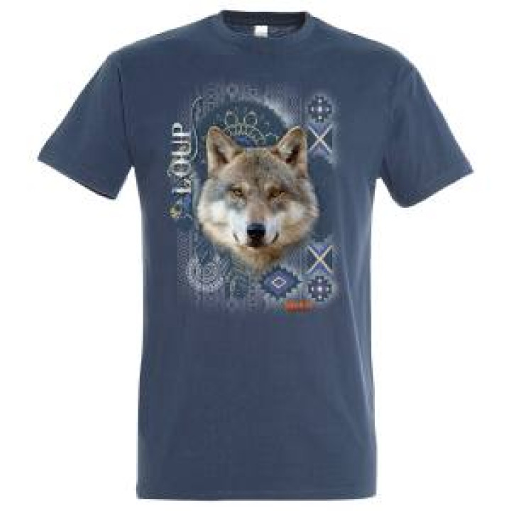 Tshirt homme ajusté Loup Intemporel Safari de Peaugres  transfert Col Safari de Peaugres Denim Chi