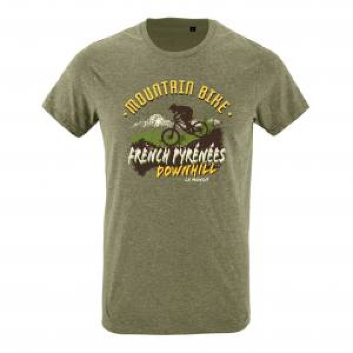 Tshirt homme ajusté Mountain Bike French Pyrénées la Mongie kaki chiné S