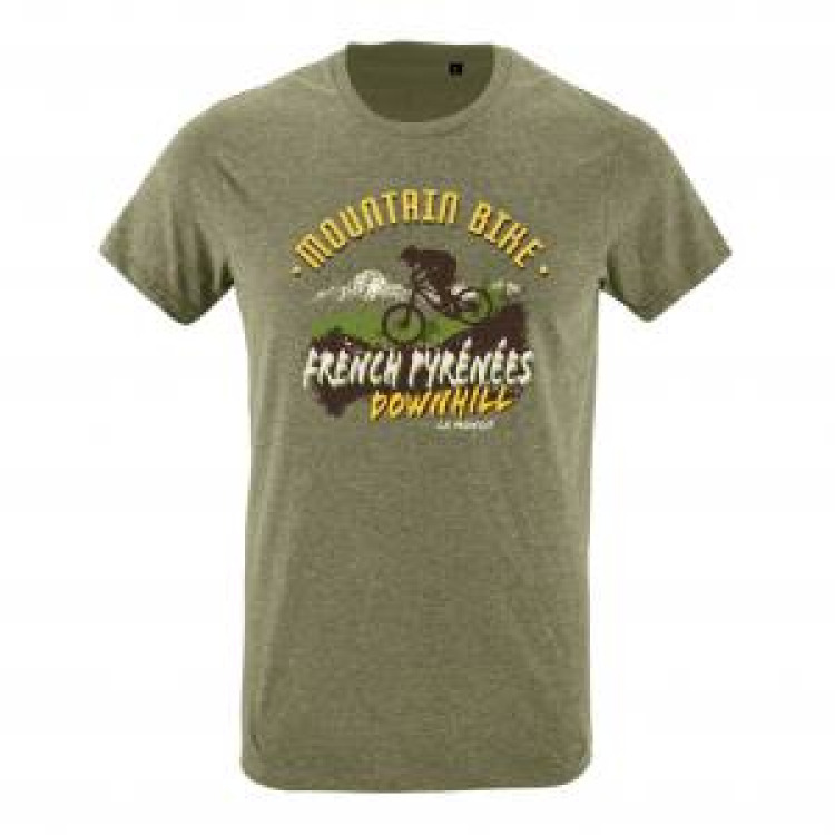 T-shirt homme ajusté Mountain Bike French Pyrénées la Mongie kaki chiné S