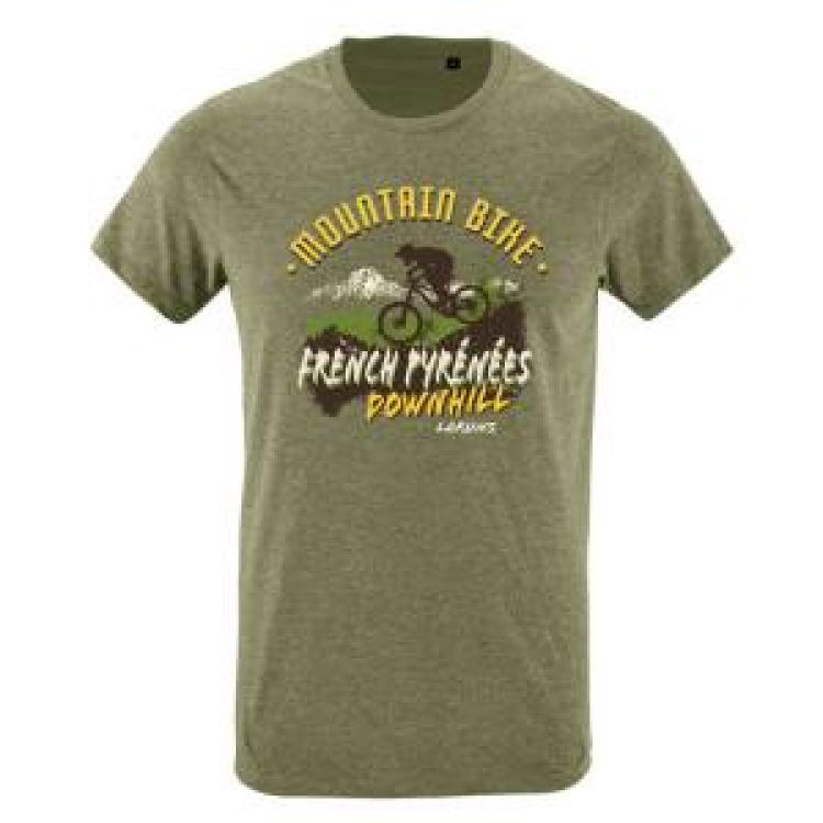 T-shirt homme ajust&eacute; Mountain Bike French Pyr&eacute;n&eacute;es Laruns kaki chin&eacute; L