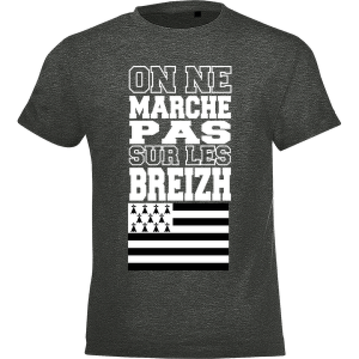 Tshirt homme ajusté On ne Marche Pas sur les Breizh Texte en Blanc Anthracite Chiné S