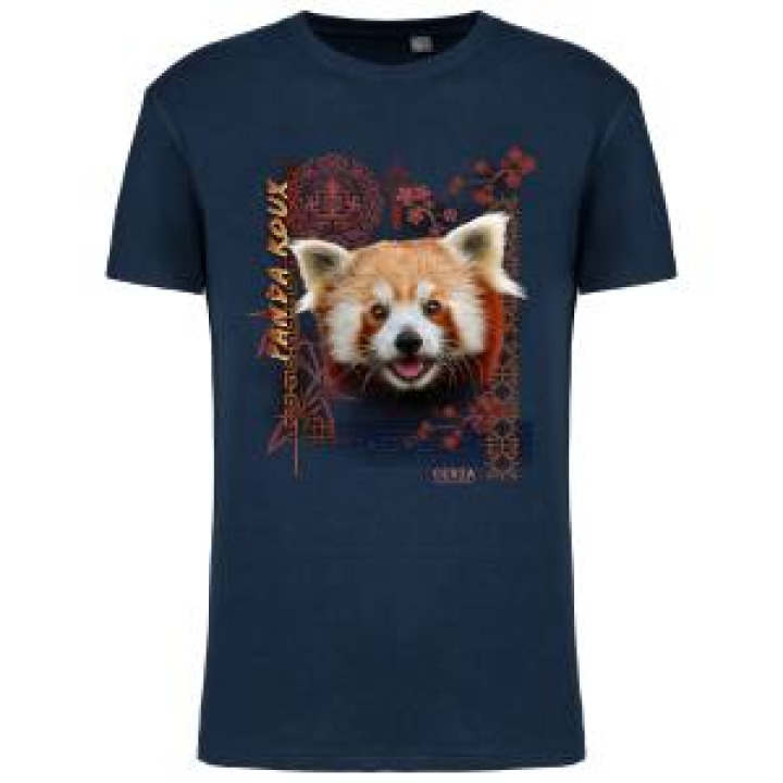 Tshirt homme ajusté Panda Roux Intemporel Cerza  transfert Col Cerza French Marine S