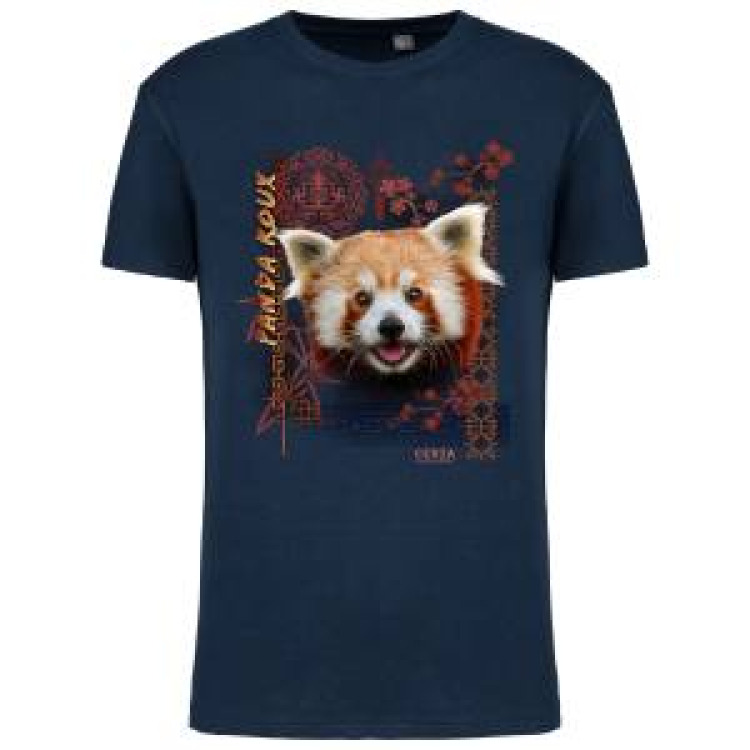 T-shirt homme ajust&eacute; Panda Roux Intemporel Cerza + transfert Col Cerza French Marine S