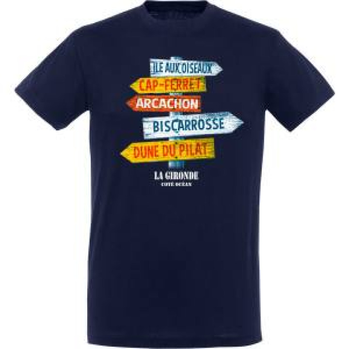 Tshirt homme ajusté Panneaux Île Aux Oiseaux Arcachon la Gironde côté Océan Denim Chiné XS
