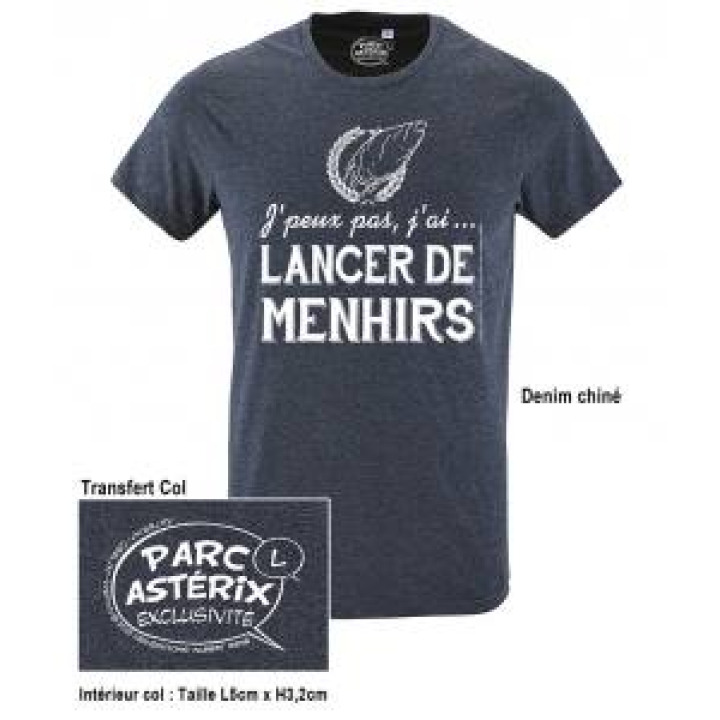 Tshirt homme ajusté Sérigraphie Lancer de Menhirs  transfert Col Asterix Chili S