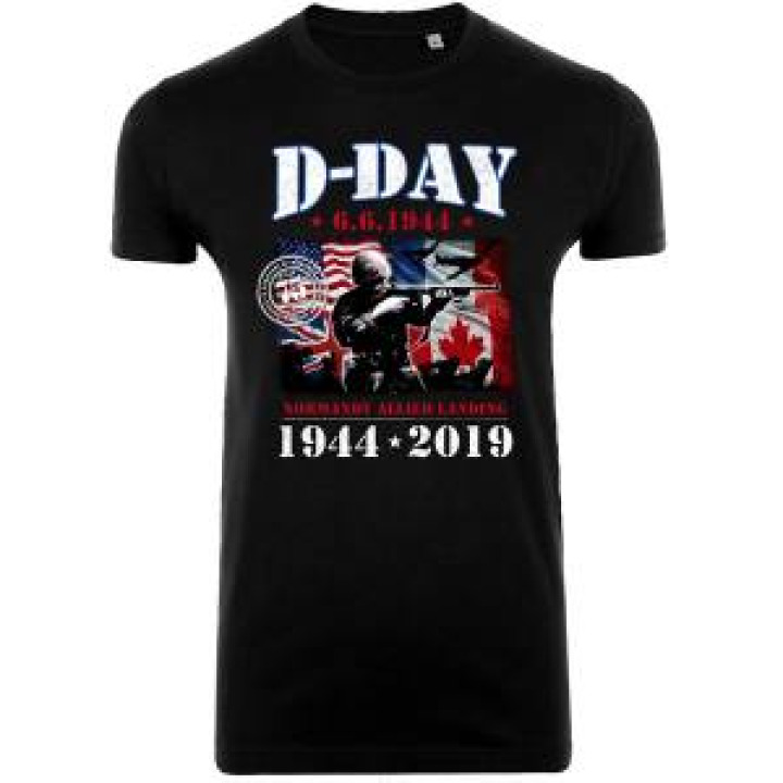 Tshirt homme ajusté Soldat Qui Tire sur Fond de Drapeaux  transfert Col 75ème Noir Profond S