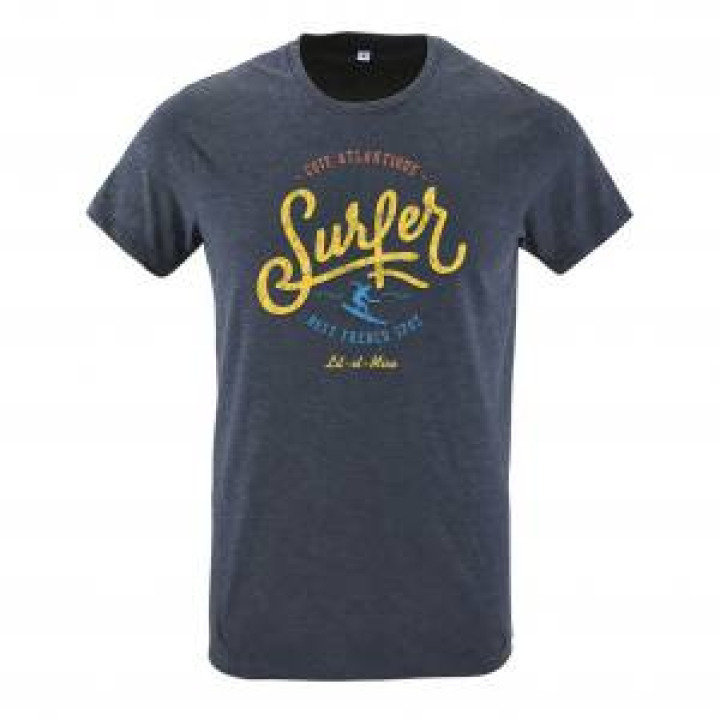 Tshirt homme ajusté Surfer Côte Atlantique LitEtMixe Denim Chiné XS