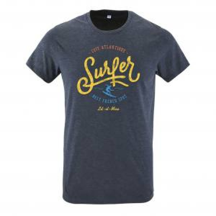 T-shirt homme ajusté Surfer Côte Atlantique Lit-Et-Mixe Denim Chiné XS