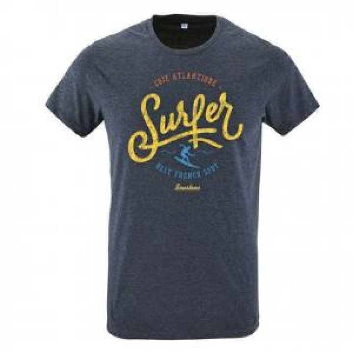 Tshirt homme ajusté Surfer Côte Atlantique sous tons Denim Chiné L