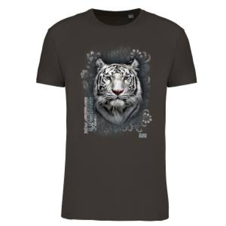 T-shirt homme ajust&eacute; Tigre Blanc Intemporel Zoo de Jurques Dark Grey / light grey S