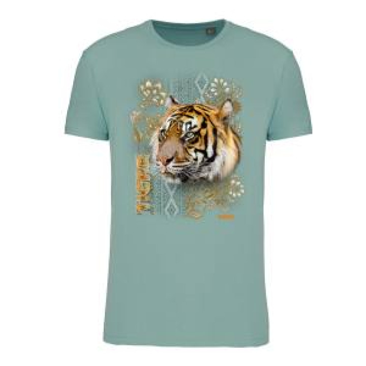 Tshirt homme ajusté Tigre Intemporel Bioparc  transfert Col Bioparc Sage S