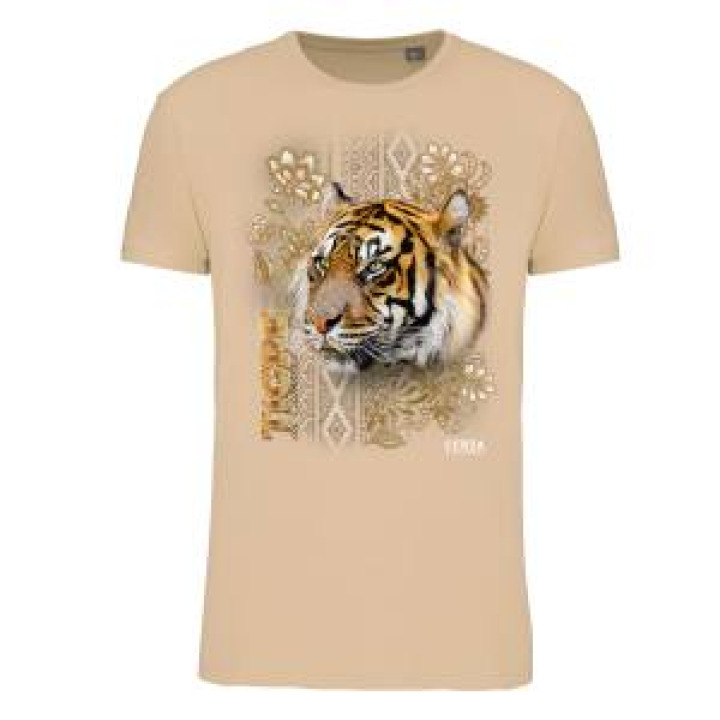 Tshirt homme ajusté Tigre Intemporel Cerza  transfert Col Cerza Light Sand S