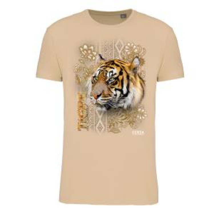 T-shirt homme ajust&eacute; Tigre Intemporel Cerza + transfert Col Cerza Light Sand S