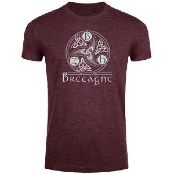 Tshirt homme ajusté Triskell Bzh Bretagne Oxblood Chiné S