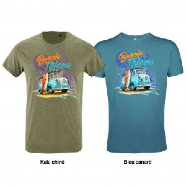 T-shirt homme ajust&eacute; Van Beach and Waves Saint Jean de Luz kaki chin&eacute; S