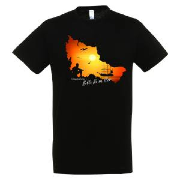 T-shirt homme Bateau dans Carte Belle &Icirc;le en Mer Noir Profond S