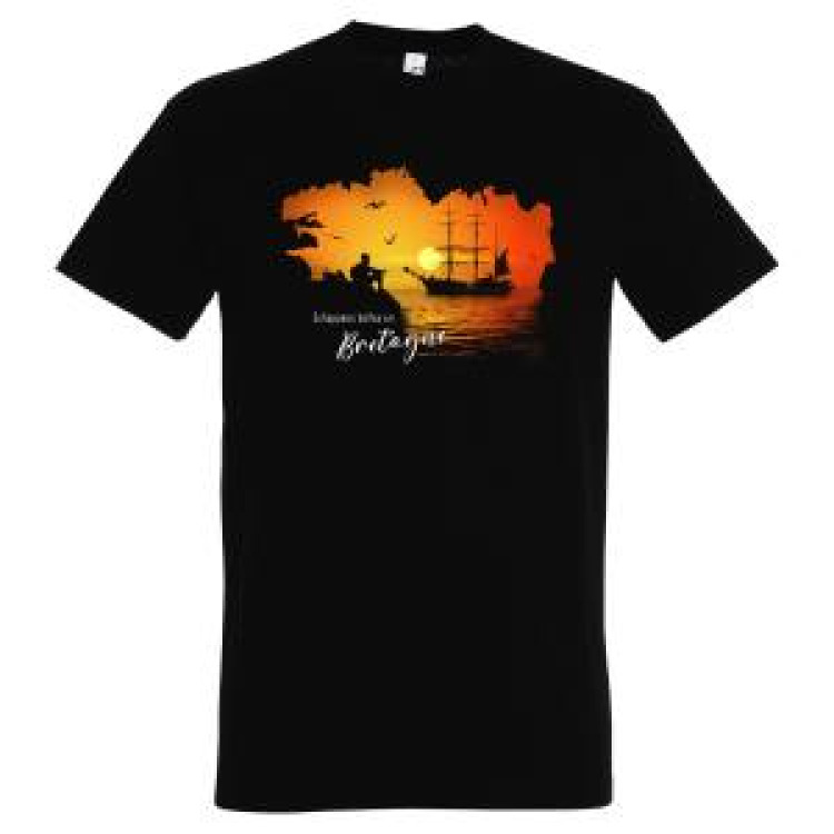T-shirt homme Bateau dans Carte Bretagne Noir Profond S