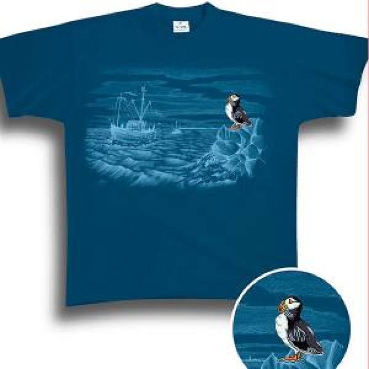 Tshirt homme Bateau en Mer  Broderie Macareux Denim M