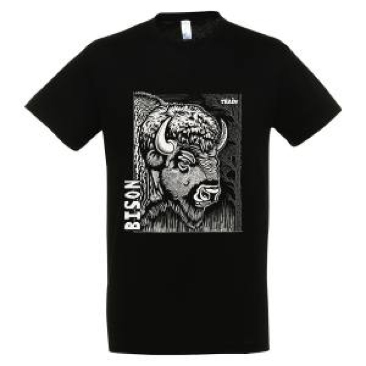 Tshirt homme bio ajusté Bison Linocut Gamme Black Safari Train Noir S