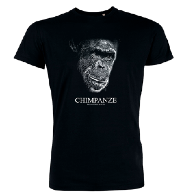 T-shirt homme bio ajusté Chimpanze + transfert manche droite Valle des Singes Black XS