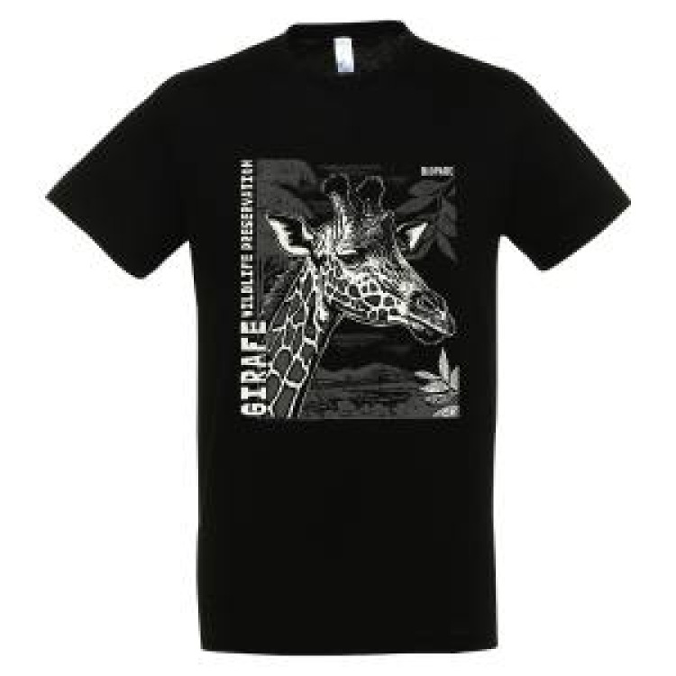 T-shirt homme bio ajusté Girafe Gamme Black Bioparc + transfert Col Bioparc Noir S