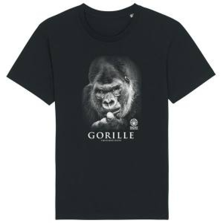 T-shirt homme bio ajust&eacute; Gorille Gamme Black Zoo de Thoiry + transfert Col Zoo de Thoiry Noir S
