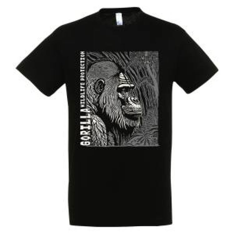 T-shirt homme bio ajusté Gorille Linocut Gamme Black Vallée des Singes Noir S
