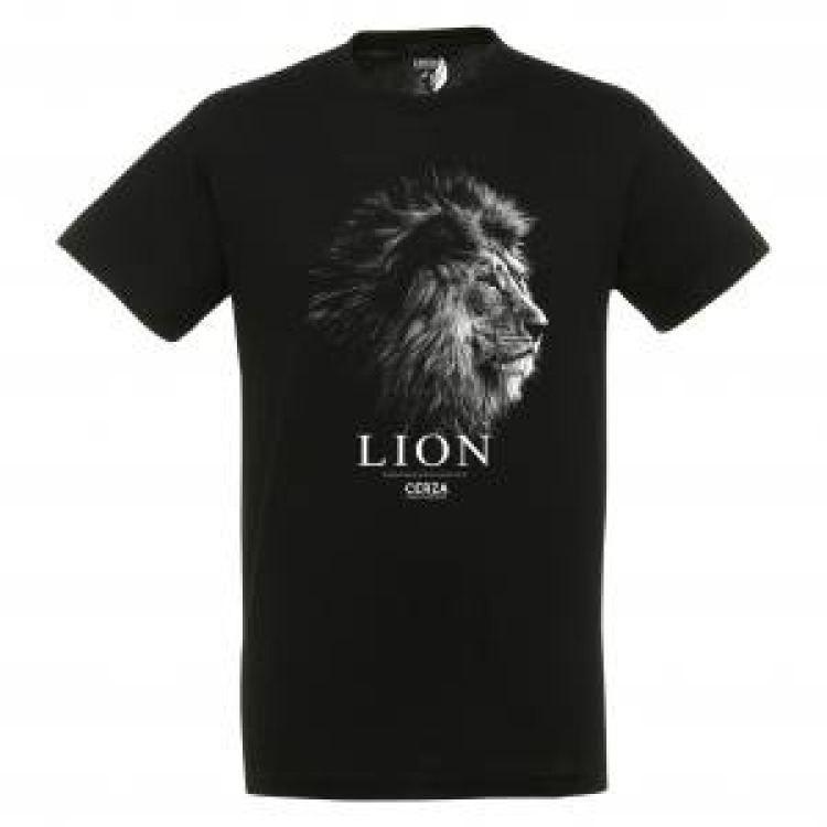 T-shirt homme bio ajust&eacute; Lion Gamme Black Cerza + transfert Col Cerza Black XS