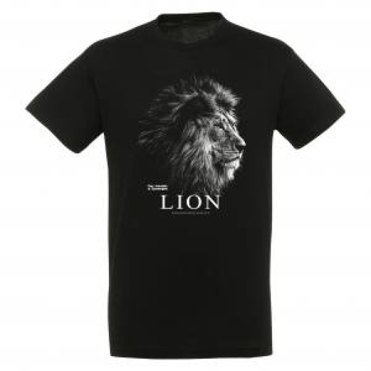 T-shirt homme bio ajust&eacute; Lion Gamme Black Parc Animalier d&rsquo;Auvergne + transfert Col Parc Animalier d&rsquo;Auvergne Noir S