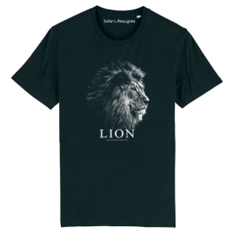 T-shirt homme bio ajusté Lion Gamme Black + transfert Col Safari de Peaugres Black M