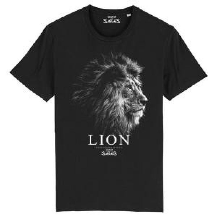 T-shirt homme bio ajust&eacute; Lion Gamme Black Zoo les Sables d&rsquo;Olonne + transfert Col Zoo les Sables d&rsquo;Olonne Noir XS