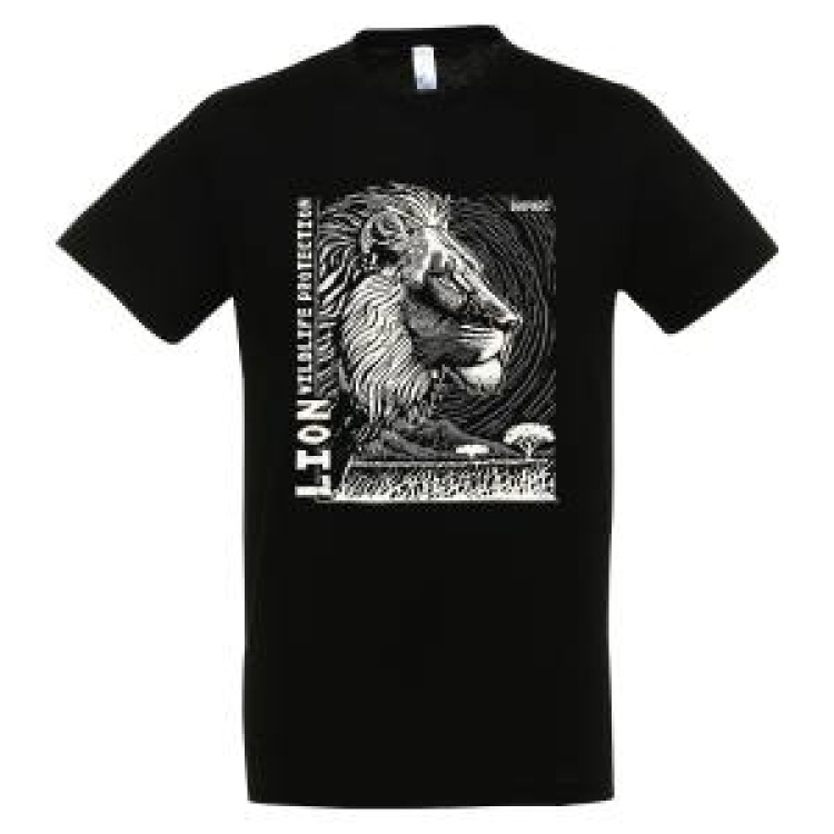 T-shirt homme bio ajusté Lion Linocut Gamme Black Bioparc + transfert Col Bioparc Noir XS