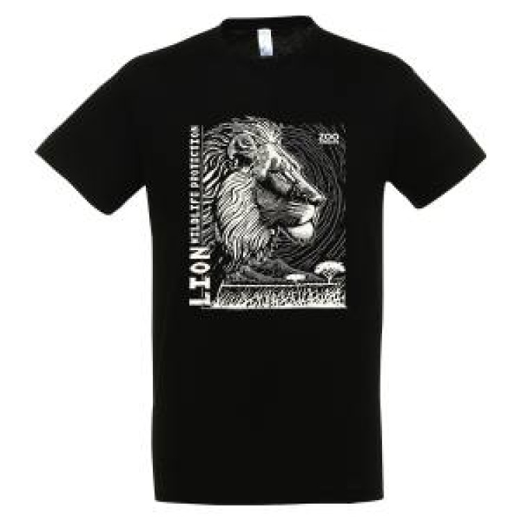 T-shirt homme bio ajust&eacute; Lion Linocut Gamme Black Zoo de Jurques Noir S