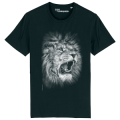T-shirt homme bio ajust&eacute; Lion Qui Rugit + transfert Col Zoo de Jurques Black S