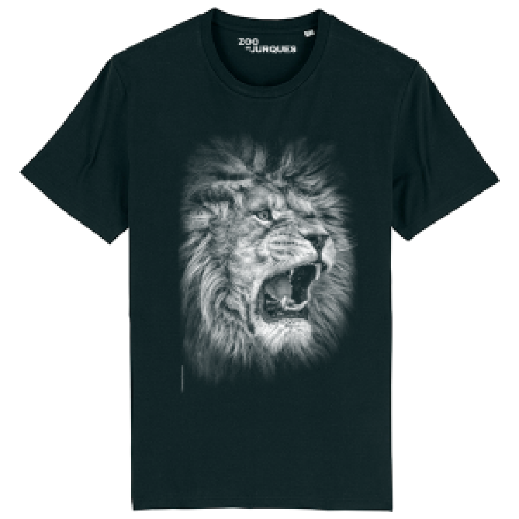 T-shirt homme bio ajust&eacute; Lion Qui Rugit + transfert Col Zoo de Jurques Black M