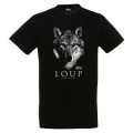 T-shirt homme bio ajusté Loup Gamme Black Alpha Parc Animalier + transfert Col Alpha Parc Animalier 