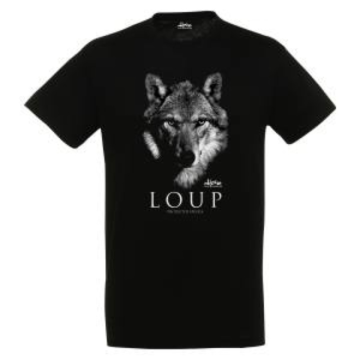 Tshirt homme bio ajusté Loup Gamme Black Alpha Parc Animalier  transfert Col Alpha Parc Animalier 