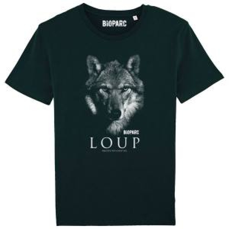 T-shirt homme bio ajusté Loup Gamme Black Bioparc + transfert Col Bioparc Black L