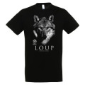 T-shirt homme bio ajusté Loup Gamme Black Parc Animalier des Pyrénées + transfert Col Parc Animalier