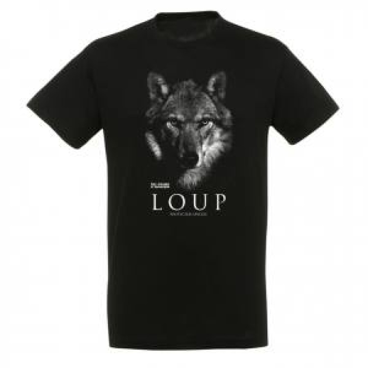 T-shirt homme bio ajusté Loup Gamme Black Parc Animalier d’Auvergne + transfert Col Parc Animalier d