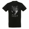 T-shirt homme bio ajust&eacute; Loup Gamme Black Parc Animalier d&rsquo;Auvergne + transfert Col Parc Animalier d&rsquo;Auvergne Noir S