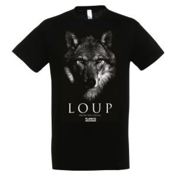 T-shirt homme bio ajusté Loup Gamme Black Planète Sauvage Noir S